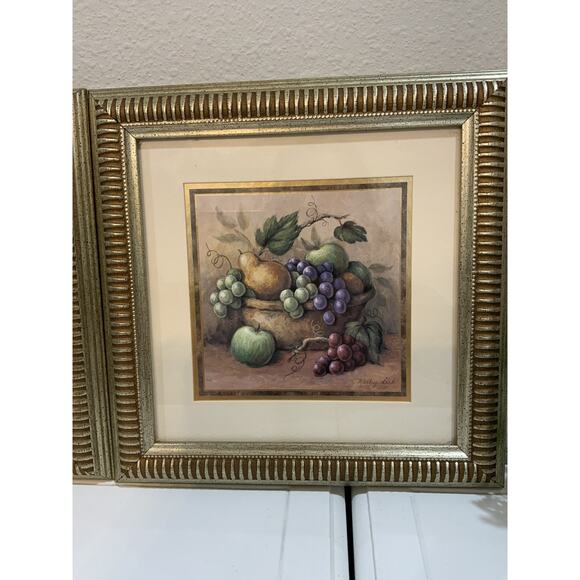 Vtg Gold Frame Matted Kathy Seek Design Still Life Fruit Wall Art Print Lot Of 2 - Picture 5 of 12